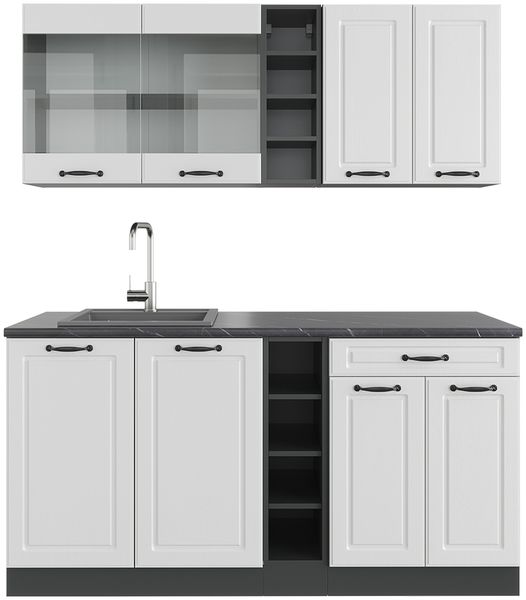 Singleküche R-Line Weiß Landhaus/Anthrazit 160 cm ohne Arbeitsplatte Vicco