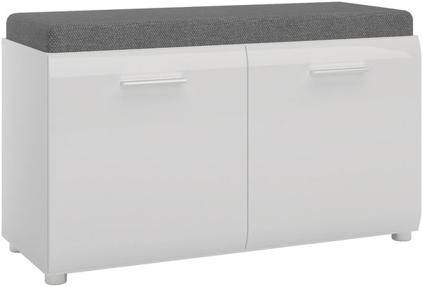 Schuhbank >MERANO < 2 Türen, 2 Böden, Kissen, Alpinweiß / Weiß Hochglanz - 96x56x39 BxHxT