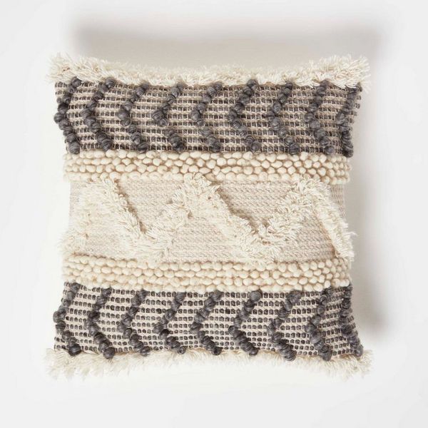 Homescapes Dekokissen Kelim Kissen Lindi creme-grau – Kissen 45 x 45 cm mit Füllung