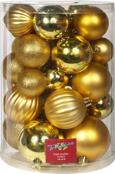 TrendLine Christbaumkugeln 34 Stk Gold Weihnachtskugeln Weihnachtsbaumkugeln