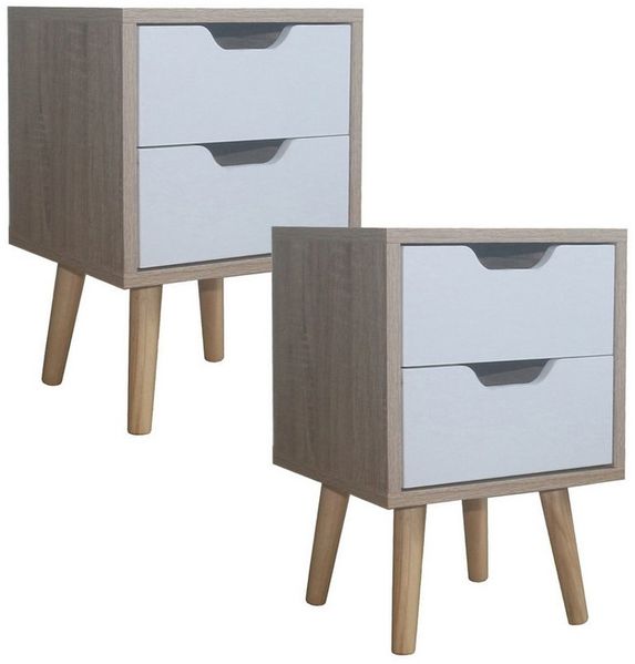 HTI-Living Nachttisch Nachttisch 2 Schubladen 2er-Set Thekla Sonoma Weiß (Set, 2-St, 2 Nachttisch), Beistelltisch Kommode