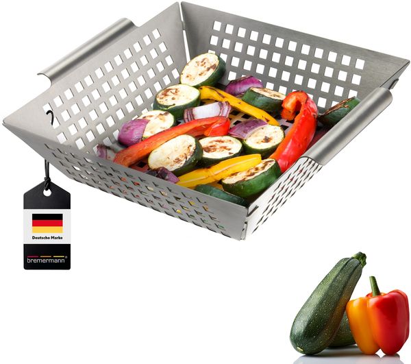 Grillkorb 25 x 21 x 6,5 cm Edelstahl Grillpfanne Grillplatte