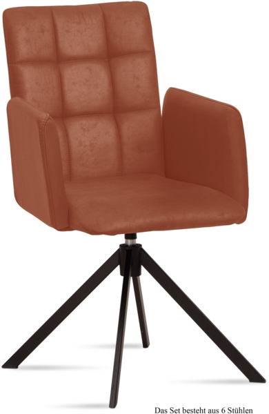 Armlehnstuhl drehbar (6er-Set) Deeann 52x91x60 Schwarz/Cognac