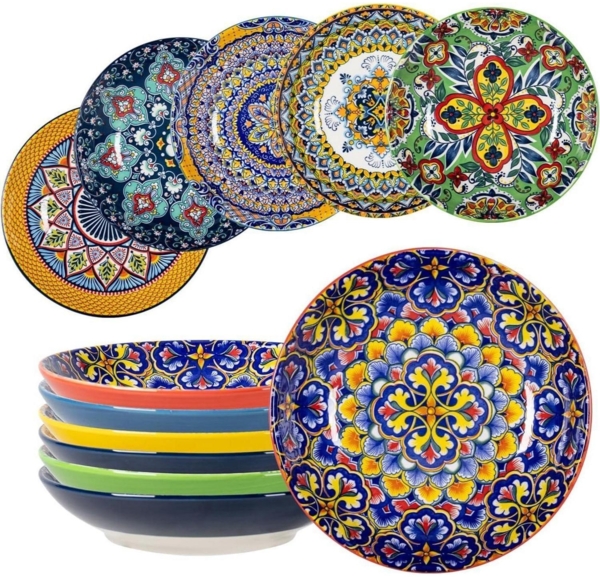 6er Set Suppenteller Porzellan 700ml Pastateller Salatteller bunt - Bohemian