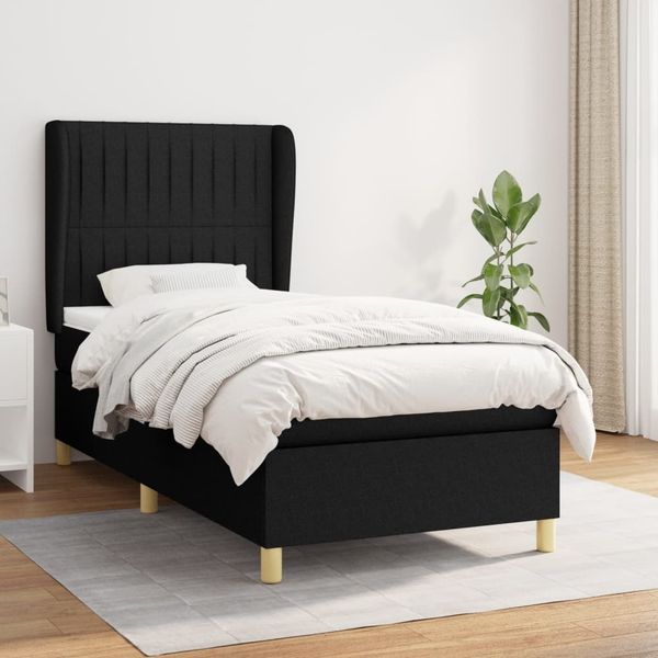 Boxspringbett mit Matratze Stoff Schwarz 90x200 cm, Härtegrad: H2 [3128655]