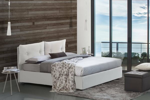 Talamo Italia - Einzelbett Amanda, Bettkasten mit Kunstlederbezug, 100 % Made in Italy, seitliche Öffnung, inklusive Matratze 80x190 cm, Weiß