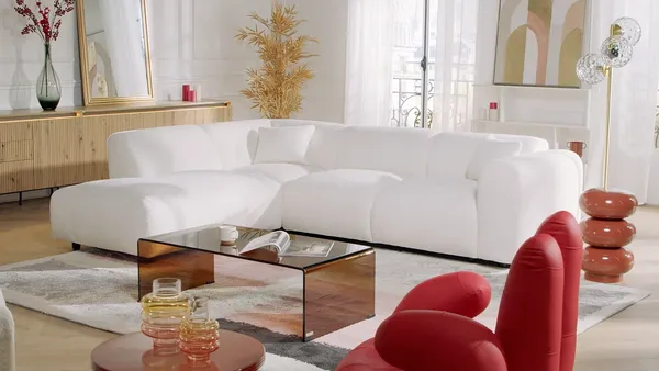 Vente-unique - POGNI Sofa StoffStoff Weiß - B 221 cm x H 73 cm x L 269 cm