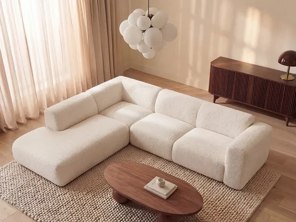 Vente-unique - POGNI Sofa Stoff Weiß - B 221 cm x H 73 cm x L 269 cm