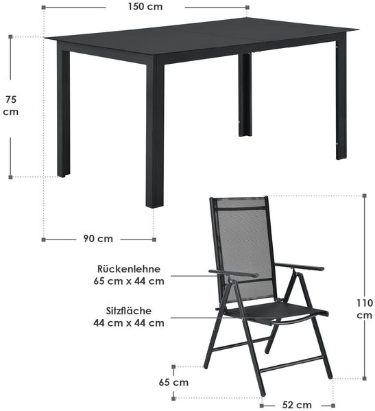 Juskys Aluminium Gartengarnitur Milano Gartenmöbel Set mit Tisch und 6 Stühlen Dunkel-Grau mit schwarzer Kunstfaser Alu Sitzgruppe Balkonmöbel