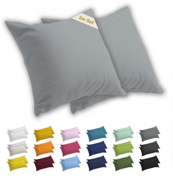 Lavea Kissenbezug 2er Set Kissenhülle Jersey, 100% Baumwolle, Kissenbezüge, (2 Stück), allergikerfreundlich - sicherer YKK-Reißverschluss - waschbar 60°C