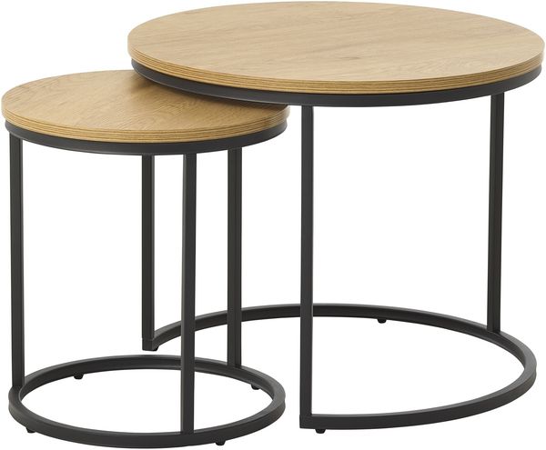 Satztisch >CESURA< (2er Set) in Eiche-Dekor, schwarz - 60/50/60 cm / 40/45/40 cm (B/H/T)