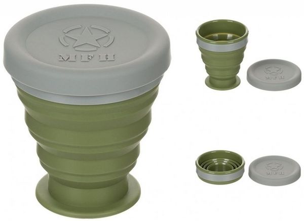 MFH Becher Faltbecher, mit Deckel, Silikon, oliv, 200 ml, Silikon