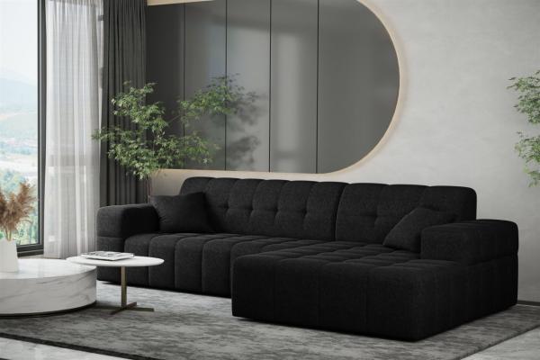 Ecksofa Designersofa NANCY in Stoff Neve Schwarz Ottomane Rechts