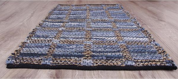 Teppich Läufer Matte Unterlage Vorleger Fußabtreter, breite Auswahl an modernen Fleckerl- und Baumwollteppichen (70x180cm / Jeans Square)
