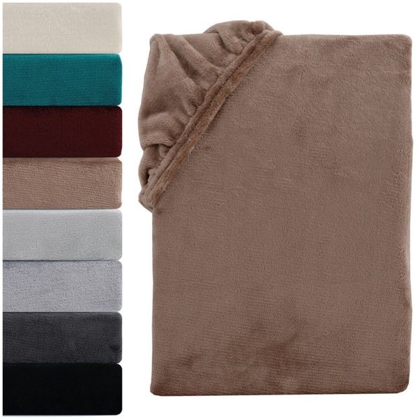 Visaggio Spannbettlaken Cashmere Touch Winter Spannbetttuch Super Soft Bettlaken, Nicki, Gummizug: rundum, Flauschig warmes Teddyplüsch, Einfarbig Bild 5