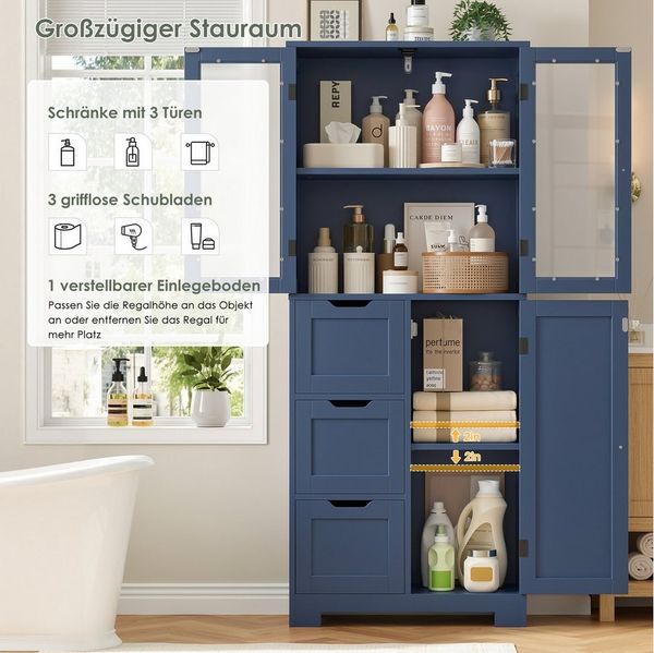 HOMECHO Hochschrank Badezimmerschrank mit 3 Türen und 3 Schubladen