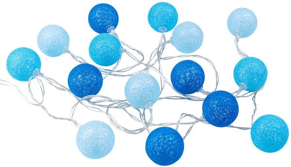 Levandeo® Lichterkette, 15er Lichterkette Ø4cm LED Kugeln Girlande Lampions Baumwolle Blau
