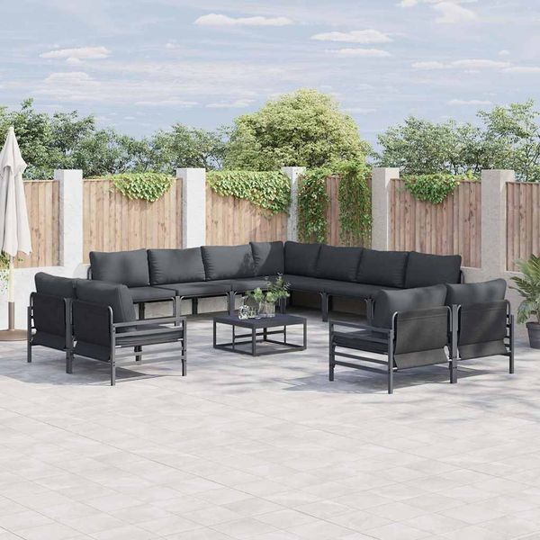 vidaXL Gartensofa-set mit Kissen 11 pcs Schwarz Stahl 3379034