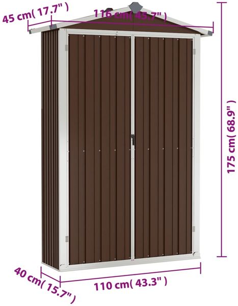 vidaXL Geräteschuppen Braun 116x45x175 cm Verzinkter Stahl 46304 Bild 8