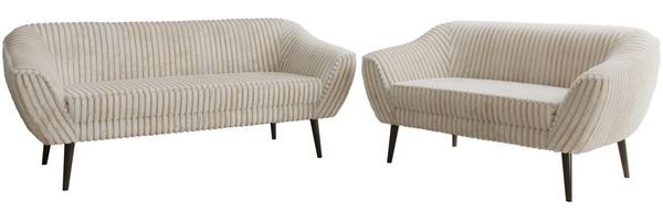 Skandinavisches Sofa Set PIRS 3-2, Komplettset, Wellenfederung, schwarze Füße, Sitzgruppe, Polstermöbel Set - Beige Cord Bild 7