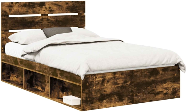 vidaXL Bettrahmen Geräucherte Eiche 120 x 200 cm Massives Kiefernholz 3411764
