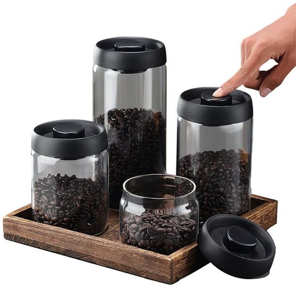 SinLaw Kaffeedose Kaffeebohnen-Aufbewahrungsglas, vakuumversiegeltes Glas, schwarz, (4-tlg), Vier-in-Eins-Set