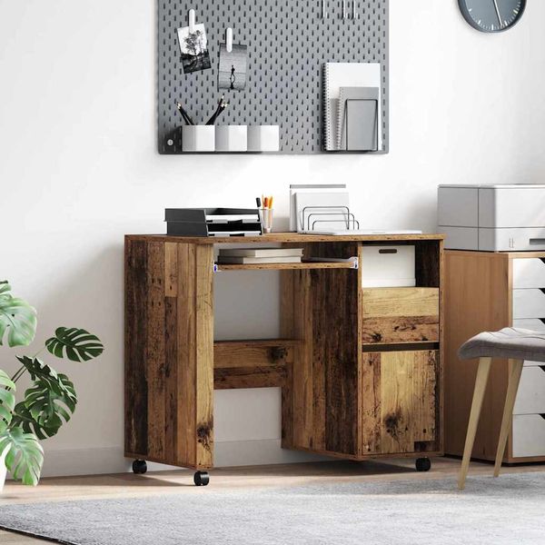 vidaXL Tisch mit Rädern Mit Rad Altholz 91 x 50 x 77 cm Holzwerkstoff 869536