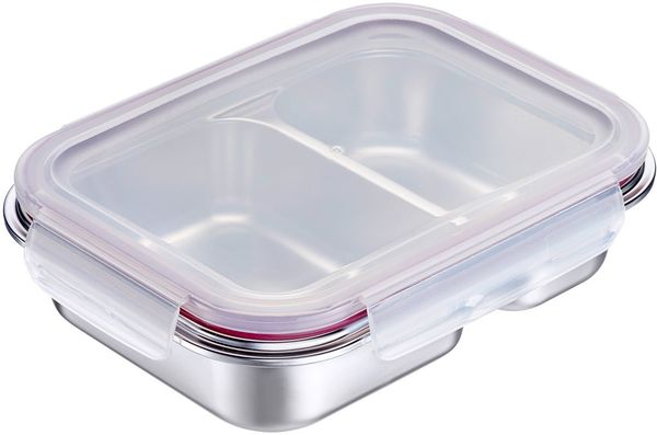 Westmark Edelstahl Lunchbox – Auslaufsichere Brotdose – Mikrowellen- & Ofenfest, BPA-frei – Bento Box für Schule, Arbeit & Kita – Silber, geteilt 450 + 280 ml