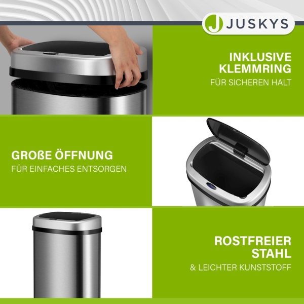 Juskys Automatik Mülleimer mit Bewegungssensor, wasserdicht, Stahl, Silber, 70 Liter Bild 4