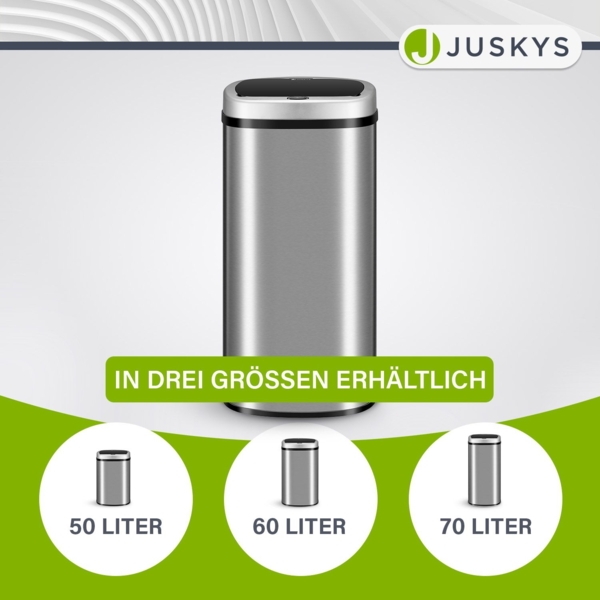 Juskys Automatik Mülleimer mit Bewegungssensor, wasserdicht, Stahl, Silber, 70 Liter Bild 6