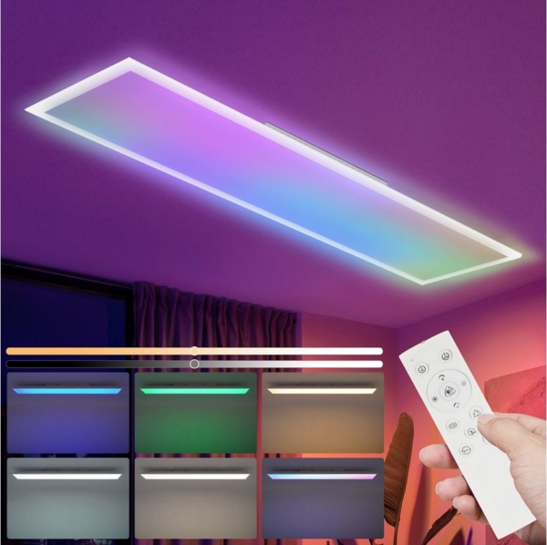 Nettlife LED Panel RGB Dimmbar 120x30 mit Fernbedienung 36W Lang Tageslichtlampe Büro, Dimmbar, LED fest integriert, Farbwechsel, für Werkstatt Flur Wohnzimmer Esszimmer Bild 5