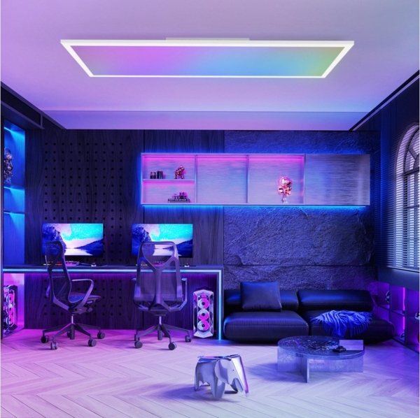 Nettlife LED Panel RGB Dimmbar 120x30 mit Fernbedienung 36W Lang Tageslichtlampe Büro, Dimmbar, LED fest integriert, Farbwechsel, für Werkstatt Flur Wohnzimmer Esszimmer Bild 3