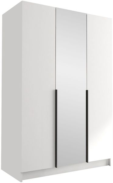 Mirjan24 'Cikzori' Kleiderschrank mit Einlegeböden und Kleiderstange, 3-türig, Laminatplatte, 215 x 58 x 150 cm, Weiß / Schwarz, mit Spiegeltür Bild 3