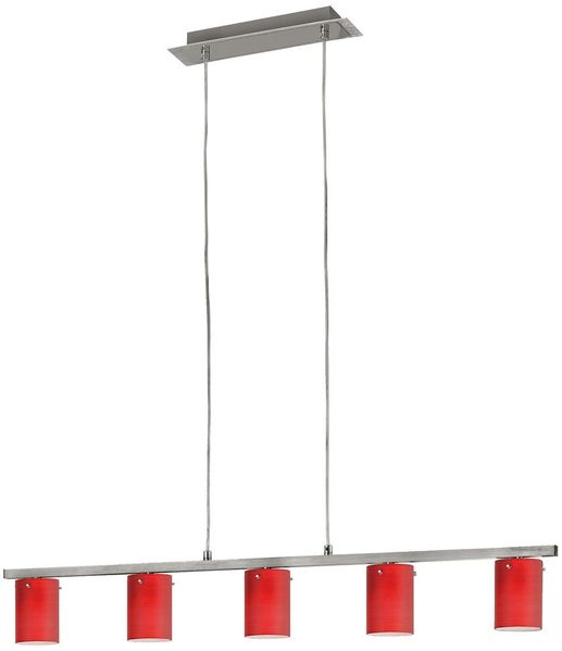 Elegante LED Hängeleuchte mit roten Glas-Schirmen