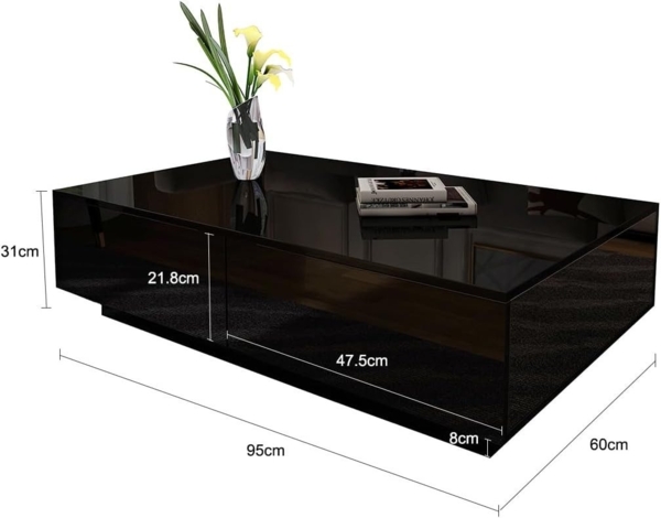 BESTWANTED Beistelltisch mit Stauraum 4 Schubladen (95×60×31cm), Hochglanzfinish, aus Holz, schwarz Bild 2