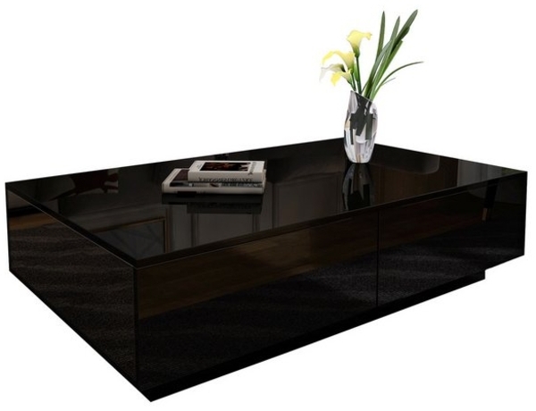 BESTWANTED Beistelltisch mit Stauraum 4 Schubladen (95×60×31cm), Hochglanzfinish, aus Holz, schwarz Bild 4