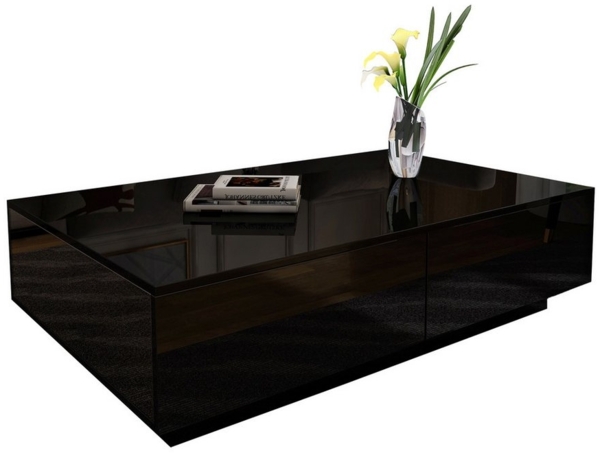 BESTWANTED Beistelltisch mit Stauraum 4 Schubladen (95×60×31cm), Hochglanzfinish, aus Holz, schwarz Bild 5