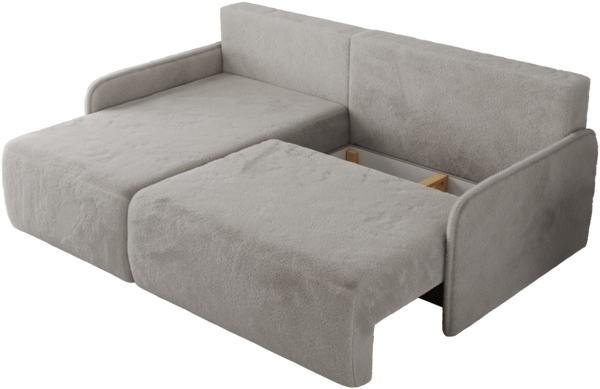 Ecksofa für das Wohnzimmer, mit losen Kissen, Schlaffunktion und Bettkästen, L-förmiges Ecksofa mit Armlehnen, Wellenfeder - ARPA - Hellgrau Plüschstoff - linke Seite Bild 5