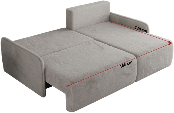 Ecksofa für das Wohnzimmer, mit losen Kissen, Schlaffunktion und Bettkästen, L-förmiges Ecksofa mit Armlehnen, Wellenfeder - ARPA - Hellgrau Plüschstoff - linke Seite Bild 6