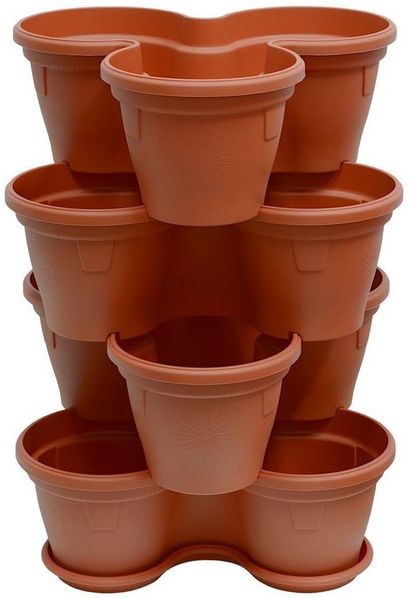 Engelland Blumenständer Säulentopf, Hochbeet, Kräuterbeet (Vorteils-Set, 4 St, 11 Liter Fassungsvermögen je Ebene), fallsicher, UV-beständig, stapelbar, platzsparend, robuster Kunststoff