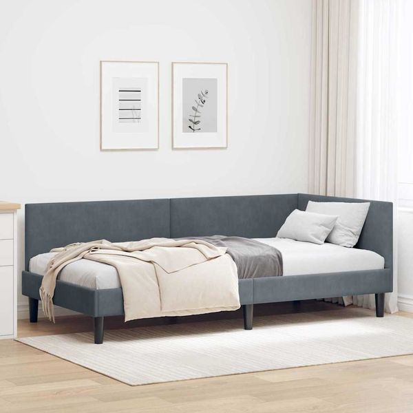vidaXL Eckbettgestell mit Kopfteil Dunkelgrau 80 cm x 200 cm Samt 42016207