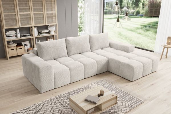 PROMETO Möbel Ecksofa Cento Couch L-Form,Sofa Links/Rechts Teddy-Bouclé, Web oder Cord-Stoff
