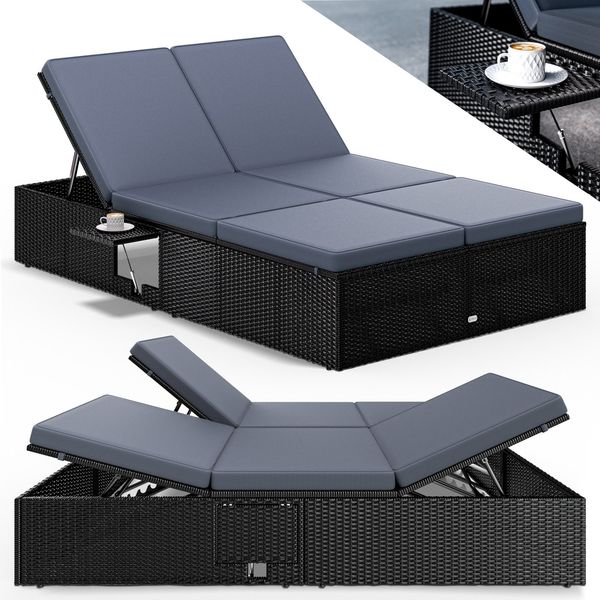 CASARIA® Sonnenliege 2 Personen Klapptisch Schwarz Anthrazit