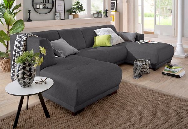 Home affaire Wohnlandschaft Langeland U-Form, incl. 2 Zierkissen, Recamiere wahlweise links oder rechts