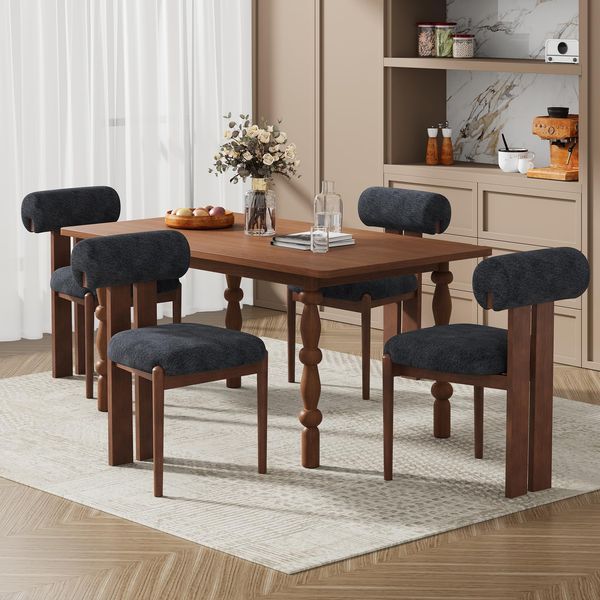 MALOL Esszimmerstühle 4er Set, Polsterstuhl Essstühle mit Holzbein, Mid-Century Modern Esstisch Stühle mit Fester Rückenlehne für Esszimmer, Küche, Restaurant, Mit dunkelbraunen Beinen, Dunkelblau