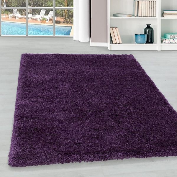 Teppium Teppich Unicolor - Einfarbig, Rund, Höhe: 30 mm, Teppich Wohnzimmer Modern Einfarbig Violett Weich Langflor Shaggy