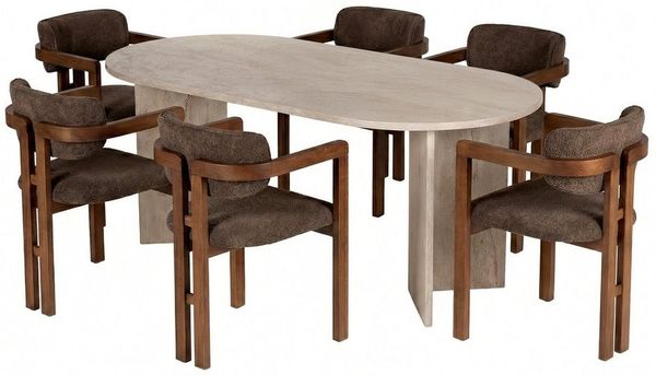 Skye Decor Essgruppe Sablin Modern Set, (Set, 7-tlg, 1 Tish, 6 Stühle), Japandi Set bestehend aus 6 Stühl und 1 Tish Modernes Esszimmer Set