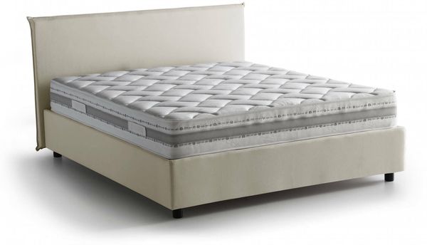 Dmora Doppelbett Aros, Stoffbett mit Stauraum, Frontöffnung, inklusive Matratze 140 x 200 cm, 100 % Made in Italy, Beige