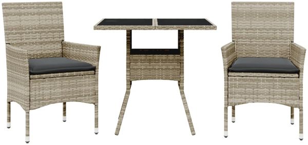 vidaXL 3-tlg. Garten-Essgruppe mit Kissen Hellgrau Poly Rattan Glas 3278611 Bild 2