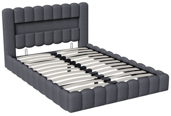 Romance Polsterbett Doppelbett Jugendbett (Hydraulisch anhebbarer Bettstauraum), Mit LED-Beleuchtung,USB & Type-c Anschlüsse,Leinen,160x200 cm Bild 4